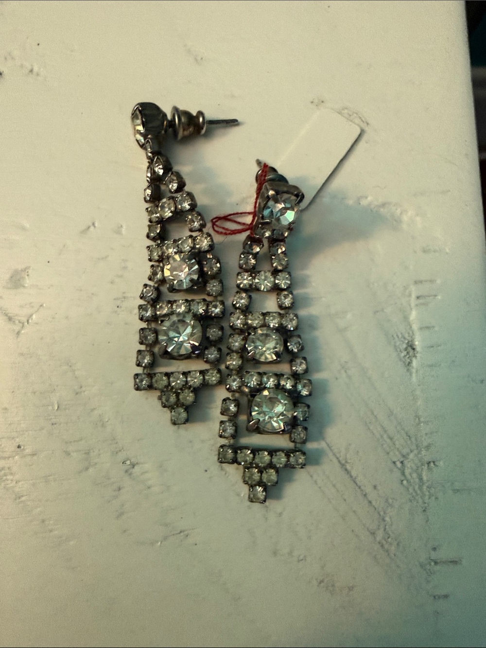 Crystal Drop Statement Earrings - Silver Tone